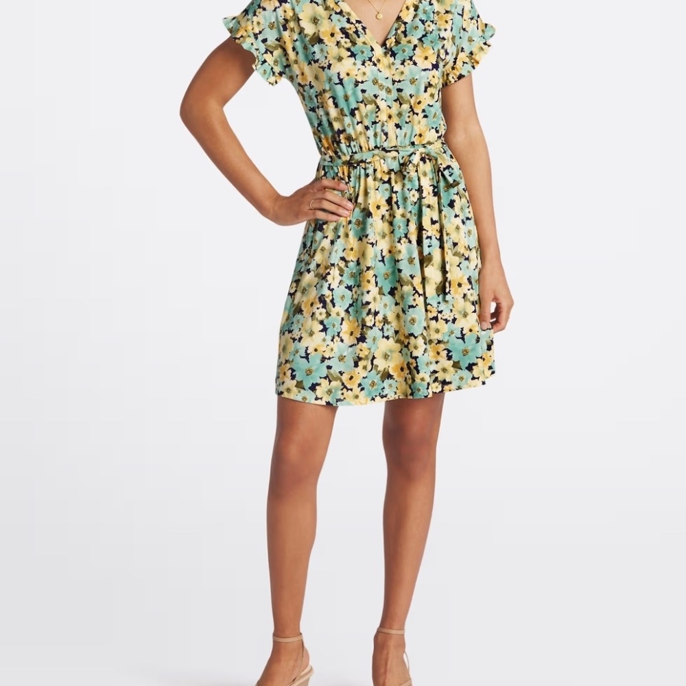 Short Sleeved Turquoise Floral knit dress